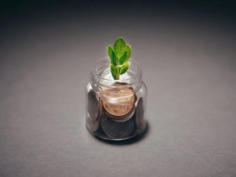 Plant growing from a jar of coins representing financial growth